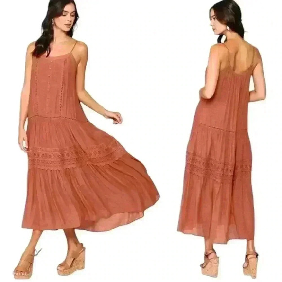 NWT Lace Trim Maxi Clay Sundress - Picture 1 of 5